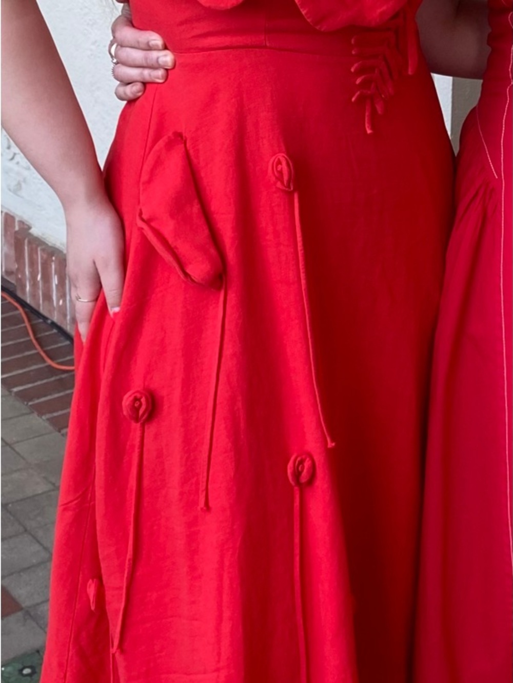 FARM Rio Red Spaghetti-Strap Midi Dress with Floral Detail - Picture 8 of 13